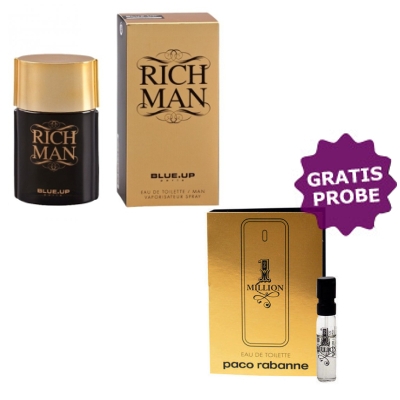 Blue Up Rich Man 100 ml + Perfume Sample Spray Paco Rabanne 1 Million