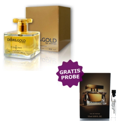 Cote Azur Desire Gold 100 ml + Perfume Sample Spray Dolce Gabbana The One Women