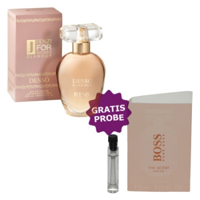 JFenzi Desso Glamour 100 ml + Perfume Sample Spray Hugo Boss The Scent Her