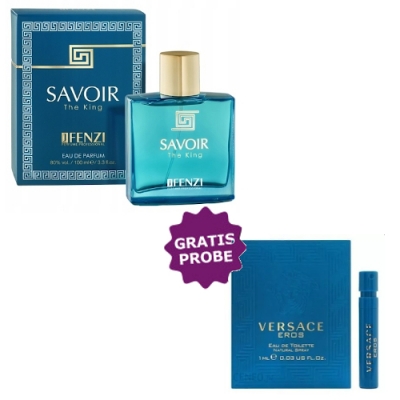 JFenzi Savoir The King 100 ml + Perfume Sample Versace Eros Pour Homme