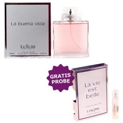 Luxure La Buena Vida 100 ml + Perfume Sample Spray Lancome La Vie Est Belle