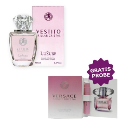 Luxure Vestito Brillar Cristal 100 ml + Perfume Sample Spray Versace Bright Crystal