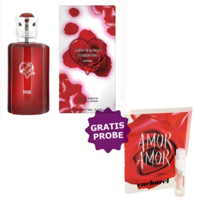 New Brand Forever 100 ml + Perfume Sample Spray Cacharel Amor
