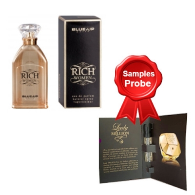 Blue Up Rich Women 100 ml + Perfume Sample Spray Paco Rabanne Lady Million