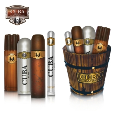 Cuba Gold - Cuba dovanų rinkinys 5 vnt vyrams, Parfum 35 ml, tualetinis vanduo 100 ml, dezodorantas 200 ml, po skutimosi 100 ml, medinis kibiras