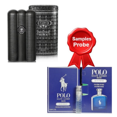 Cuba Prestige Black Men 90 ml + Perfume Sample Ralph Lauren Polo Blue