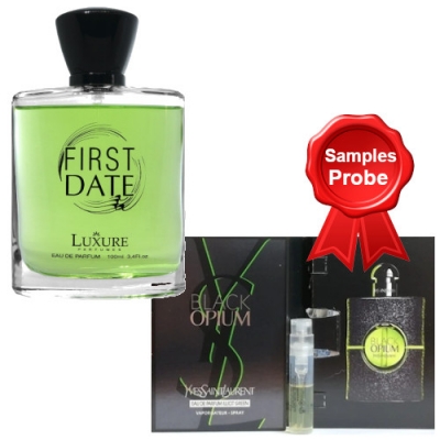 Luxure First Date 100 ml + Perfume Sample Yves Saint Laurent Black Opium Illicit Green