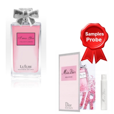Luxure I Miss You Field of Flowers 100 ml + Perfume Sample Miss Dior Rose N'Roses