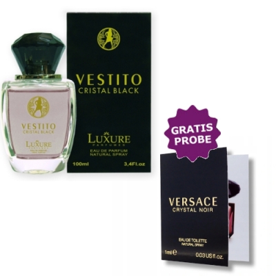 Luxure Vestito Cristal Black 100 ml + Perfume Sample Spray Versace Crystal Noir
