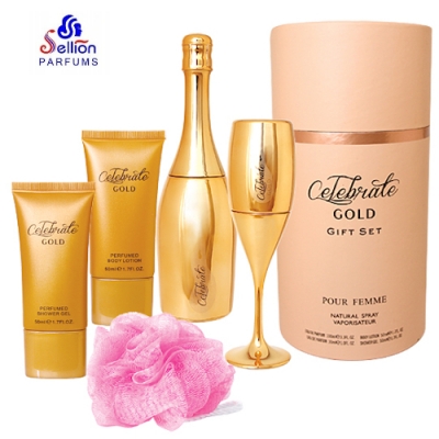 Sellion Celebrate Gold - Set for Women, 2 x Eau de Parfum, Bodylotion, Shower Gel